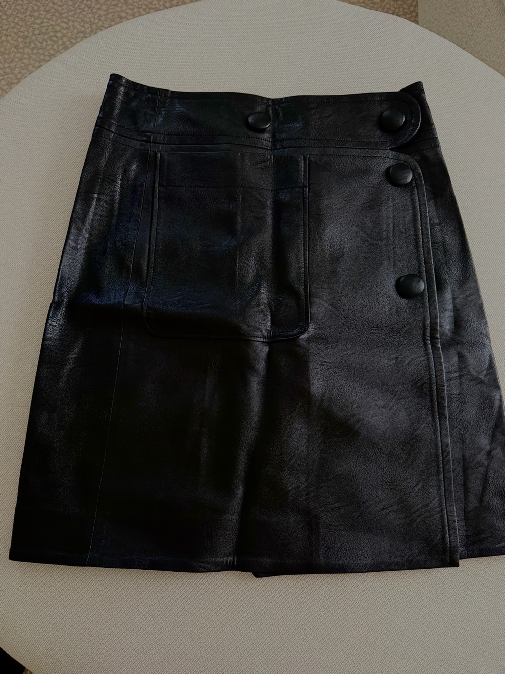 Stella McCartney Black Button-Detail Faux Leather Mini Skirt
